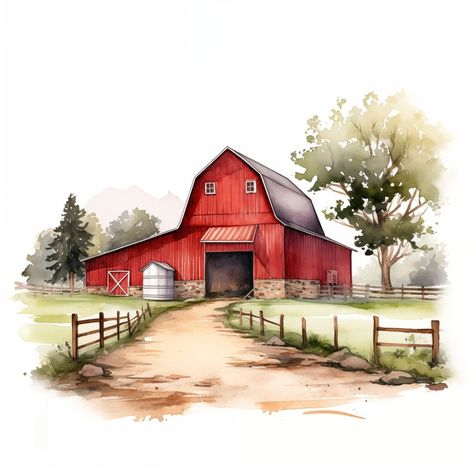 10 Red Farm Barn Clipart Hygge Drawing, Colorado Flag Art, Red Barn Photos, Barn Drawing, Farm Room, Watercolor Barns, Watercolor Farm, Country Things, Water Coloring