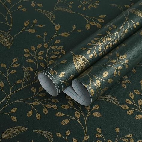 Heroad Brand Peel and Stick Wallpaper Dark Green and Gold Wallpaper Boho Peel and Stick Wallpaper Floral Contact Paper Leaf Removable Wallpaper Self Adhesive for Cabinets Shelf Liner Vinyl 118"x17.3" - Amazon.com Dark Green And Gold Wallpaper, Forest Green Bedroom Decor, Bedroom Decor From Amazon, Gold Green Wallpaper, Forest Green Bedroom, Green And Gold Wallpaper, Boho Peel And Stick Wallpaper, Peel And Stick Wallpaper Dark, Wall Paper Modern