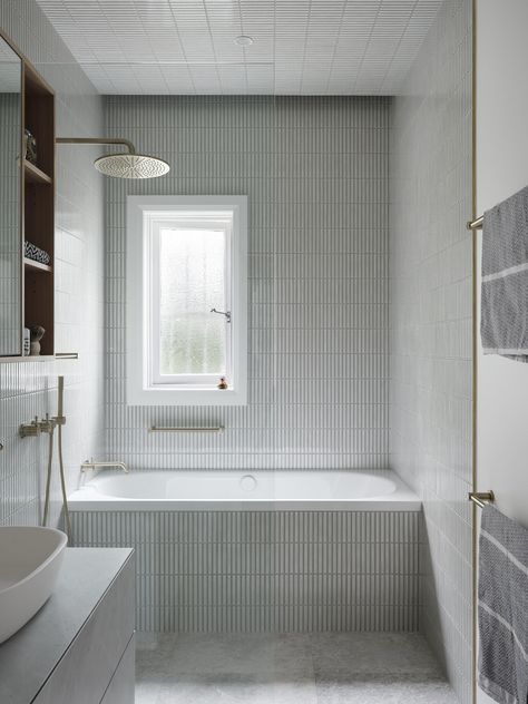 Bath Shower Combo, Small Bathroom With Bath, Tiled Tub, Soaking Tub Shower Combo, Small Bathroom With Tub, Bold Colour Palette, Bathroom Tub Shower Combo, Built In Bathtub, Studio Weave