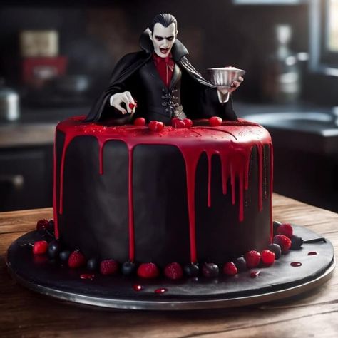 Goth Chocolate, Dracula Cake, Aesthetic Treats, Vamp Core, Halloween Meringue, Vampire Cake, Halloween Entertainment, Stylish Living Room Ideas, Horror Cake