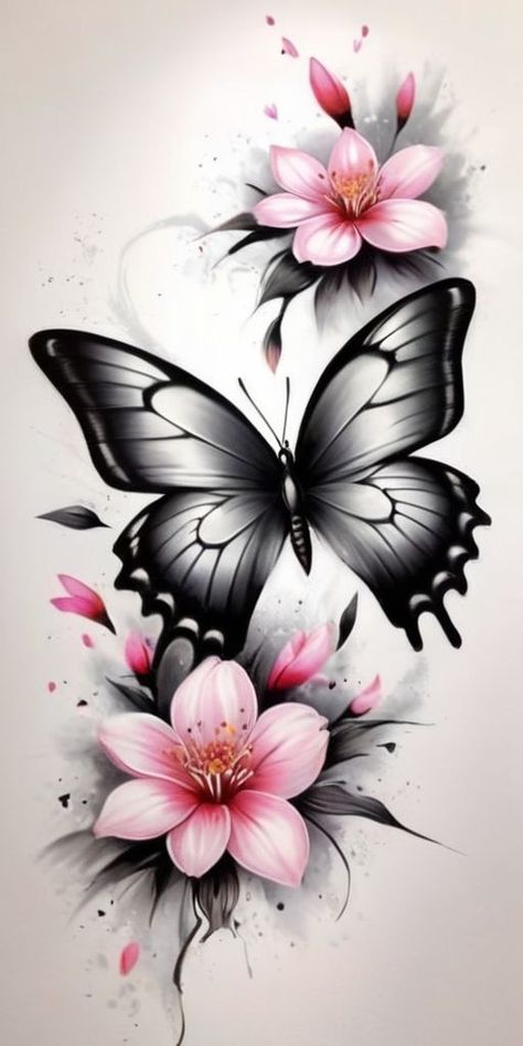 Top Of The Leg Tattoos For Women, Roses And Butterflies Tattoo, Full Floral Sleeve Tattoo, Butterfly Woman Tattoo, Black And Gray Flower Tattoo, Cute Thigh Tattoos Women, Woman Tattoo Design, Thigh Piece Tattoos, Butterfly Tattoos Images