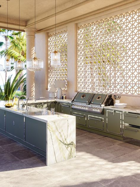 Green luxury outdoor kitchen Vegas House, Stainless Steel Kitchen Cabinets, Luxury Outdoor Kitchen, Steel Kitchen Cabinets, Best Kitchen Design, Kitchen Ikea, Modern Outdoor Kitchen, Backyard Kitchen, Bbq Kitchen