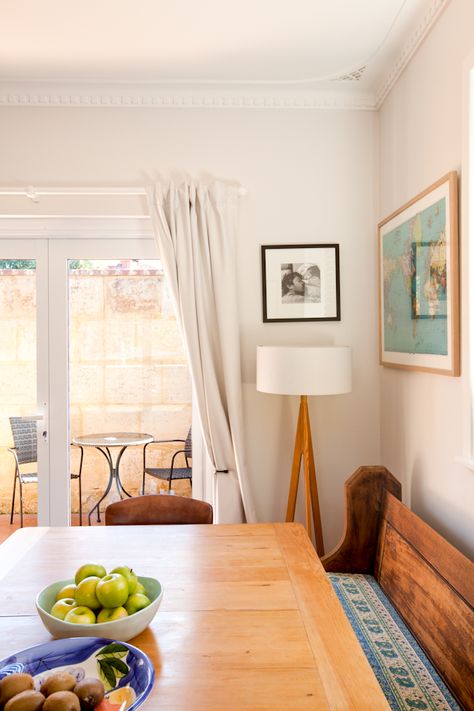 I want a map like that! | The 1960s Minimalist House - House Nerd Dining Bench With Back Against Wall, Bench Against Wall Dining Tables, Pew Dining Bench, Church Pew Dining Bench, Church Pew Dining Room, Bench Dining Table Against Wall, Dining Bench Against Wall, Dining Table Against Wall, Cottage In A Forest