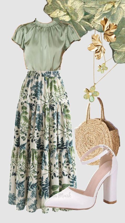 #churchoutfit #sweater #skirt #longskirt #beauty #spring #summer #sagegreen #greenaesthetic #outfit #modestfashion #easter #earthy #ootd Styling Green Dress, Cool Summer Palette Outfits, Modesty Aesthetic, Modest Christian Clothing, Boutique Aesthetic, Convention Outfits, Clothes Skirts, Rich Fashion, Casual Party Outfit