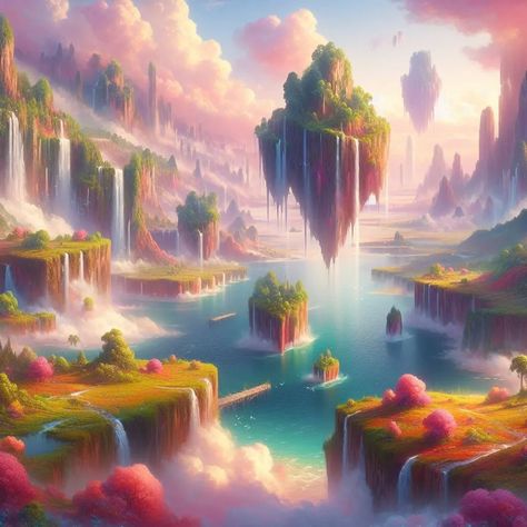 A beautiful dream land . . a painting of a waterfall in the sky, dream scenery art, fantasy art landscape, fantasy landscape painting, beautiful fantasy painting, fantasy matte painting，cute, epic dreamlike fantasy landscape, whimsical fantasy landscape art, mystical fantasy landscape, impressive fantasy landscape, atmospheric dreamscape painting, clouds. fantasy, symmetrical fantasy landscape, very beautiful fantasy art, fantasy landscape, dreamy matte painting . . . . . . #nature #nat... Dreamscape Painting, Fantasy Art Landscape, Fantasy Landscape Painting, Dream Scenery, Art Fantasy Landscape, Fantasy Landscape Art, Art Mystical, Painting Clouds, Scenery Art