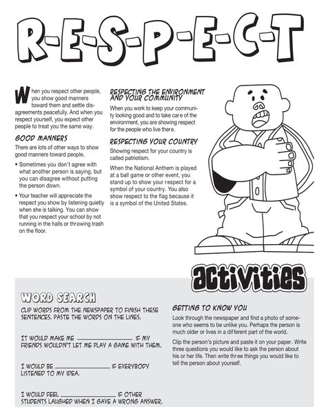 Character Development Worksheet, Respect Lessons, Respect Activities, Teaching Respect, Education Worksheets, Character Education Lessons, Teaching Character, Language Worksheets, Education Motivation