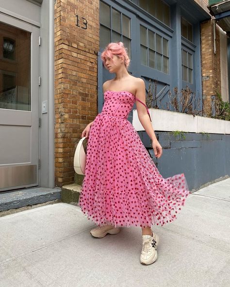 Lirika Matoshi on Instagram: “Went outside for 2 minutes!! 💕” Beach House Mansion, Pink Heart Dress, Freddy Carter, Pink Tulle Dress, Heart Print Dress, Jewelry Dress, Betsey Johnson Dress, My Funny Valentine, Betsey Johnson Dresses