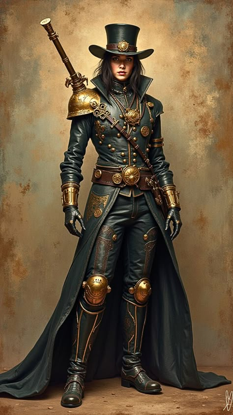 Visit our Channel for all type of Fantasy. linktr.ee/FantasyWorldsUnited #Fantasy #steampunk #art #character #dresslook Steampunk Soldier, Steampunk Moodboard, Hooded Cloak Pattern, Campaign Themes, Steampunk Cowboy, Steampunk Female, Steampunk Reference, Steampunk Warrior, Female Steampunk