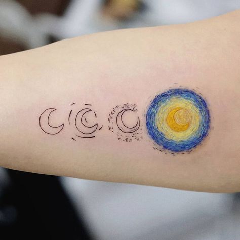 Starry Night Tattoo, Istanbul Tattoo, Van Gogh Tattoo, Night Tattoo, Tattoos Inspo, Our Mindful Life, M Tattoos, Moon Tattoos, Tattoo Board