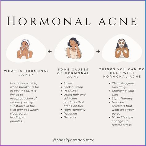 Hormonal acne is when breakouts form in adulthood that could range from blackheads and whiteheads to painful cysts. Hormonal acne is linked to the overproduction of sebum (an oily substance in skin glands), which clogs pores, leading to pimples. Though often unavoidable, hormonal acne can be treated to prevent future breakouts from forming. #hormonalacne #hormonalacnetreatment #hormonebalance #acne #acnesafeproducts #acnefacialtreatment #theskynsanctuary #esthetician #estheticianmeme #estheti... Treating Hormonal Acne, Hormonal Chin Acne, How To Heal Hormonal Acne, Acne Clearing Foods, Period Selfcare, Pimples Skin Care, Eat For Clear Skin, Lactic Acid Skincare, Hormones Women