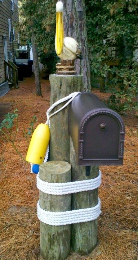 nautical mailbox Mailboxes Ideas, Coastal Mailbox, Nautical Mailbox, Mailbox Landscape, Beach Mailbox, Mailbox Art, Mailbox Designs, Mailbox Decorations, Post Mailbox