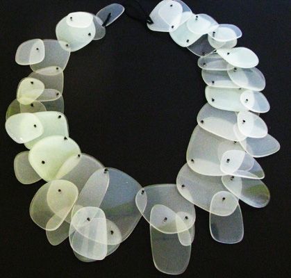 wow...a glass necklace by artist Erica rosenfeld...blown, carved and sewn...see more...http://www.morganglassgallery.com/artists/rosenfeld.htm Crystal Horn, Carved Necklace, Horn Pendant Necklace, Body Adornment, Art Jewelry Contemporary, Horn Pendant, Swarovski Necklace, Contemporary Glass, Milk Bottle