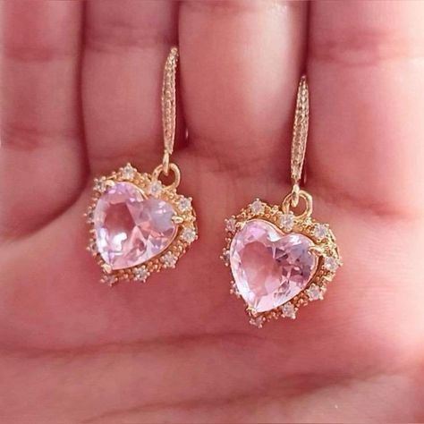 Bridesmaid Earrings Gift, Antique Gold Earrings, Bridesmaid Gifts Earrings, Pink Heart Earrings, Princess Earrings, Gold Bridal Earrings, Deco Earrings, Earrings Art, Fancy Earrings