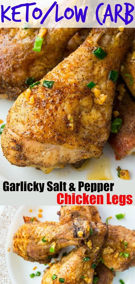 Oven Baked Chicken Legs, Chicken Leg Recipes, Amazing Chicken, Salt And Pepper Chicken, Drumstick Recipes, Chicken Thigh Recipes Oven, Fried Green, Low Carb Diet Recipes, Keto Foods