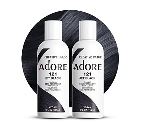 Adore Semi Permanent Hair Color - Vegan and Cruelty-Free Hair Dye - 4 Fl Oz - 121 Jet Black (Pack of 2) Onyx Black Hair, Soft Black Hair Dye, Best Jet Black Hair Dye, Jet Black Hair Dye, Black Hair Conditioner, Adore Jade Hair Dye, Adore Hair Dye, Box Dye, Black Hair Dye