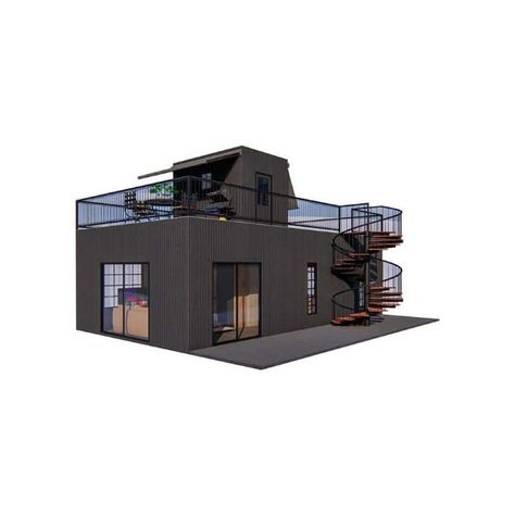 Container House Roof Deck, Tiny House Flat Roof, House With Rooftop Deck Modern, House Kits Build Your Own, Small House With Roof Deck, Small Guest House Ideas, Unique Airbnb Ideas, Small Concrete House, Prefab Tiny House Kit