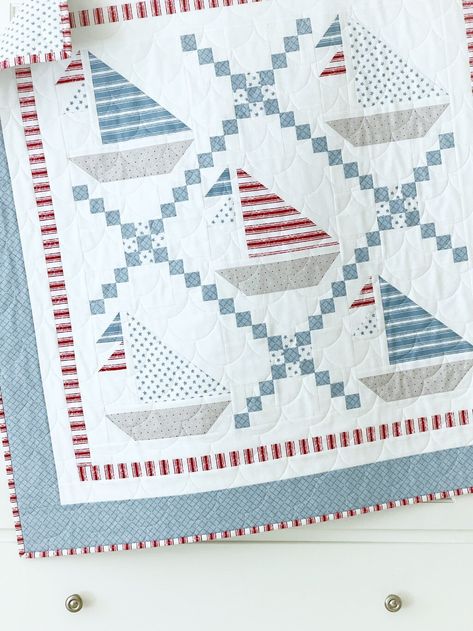 Set Sail Quilt Pattern PAPER Copy Ideal for a Baby Boy Quilt or Nautical Quilt with 4 Sizes Sailboat Quilt, Boat Quilt, Baby Boy Quilt Patterns, Crib Quilts, Boys Quilt Patterns, Bed Quilts, Nautical Quilt, Christmas Quilt Patterns, Baby Quilt Pattern