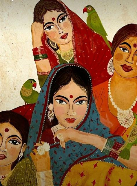 Themes In Art, Indian Aesthetic Art, Aesthetic Wall Paintings, Fashion Wall Painting, Aesthic Paintings, Wall Painting Aesthetic, Painting My Wall, Mother Daughter Painting, Cool Art Paintings