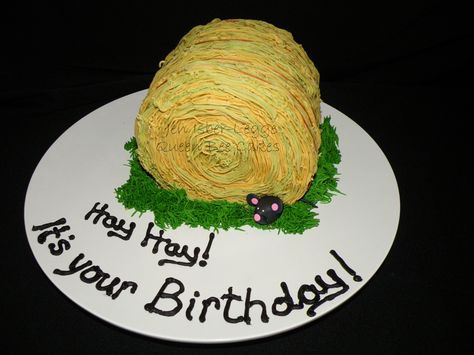 Hay Hay! It's your birthday! - 2, 8" round cakes on their side iced with grass tip. Orange floss for bale twine Hay Bale Birthday Cake, Aaliyah Birthday, Farm Birthday Cakes, Tractor Cake, Unique Cakes Designs, Birthday Cake For Husband, Farm Cake, Log Cake, Cute Birthday Ideas