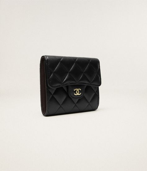 Classic small flap wallet - Lambskin & gold-tone metal, black — Fashion | CHANEL Chanel Store, Fashion Chanel, Chanel Official, Chanel Official Website, High Jewelry, Small Leather Goods, Gold Tone Metal, Couture Fashion, Black Fashion