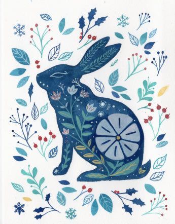 Vestiges Gouache Christmas Painting, Easter Art Painting, Folkart Patterns, Modern Folk Art Painting, Folk Art Rabbit, Folk Art Animals, Hare Watercolour, Hare Illustration, Winter Rabbit