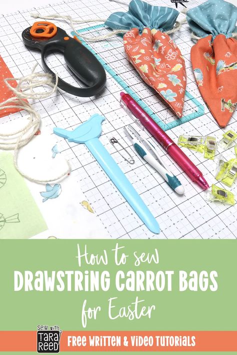 A sewing tutorial to sew Easter treat bags that look like carrots and can be filled with candy. Learn how to sew an adorable carrot treat bag perfect for Easter egg hunts or gifting goodies! This beginner-friendly sewing tutorial will guide you through the steps of making a lined drawstring bag in the shape of a carrot. Whether you're new to sewing or a seasoned pro, this project is fun and easy to follow along. Easter Napkin Folding, Easter Video, Lined Drawstring Bag, Easter Treat Bags, Tara Reed, Easter Napkins, Sewing Machine Thread, Sewing Projects Free, Bunny Bags