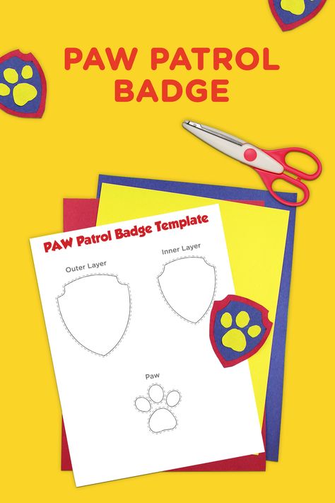 If your little pup is obsessed with PAW Patrol and all that the PAW Patrol badge stands for, make them a PAWsome badge of their very own!  Print, color, cut, and create a PAWsome badge of honor! Escudo Paw Patrol, Paw Patrol Badge, Paw Patrol Gifts, Paw Patrol Printables, Paw Patrol Birthday Theme, Paw Party, Camp Crafts, Paw Patrol Coloring, Badge Template