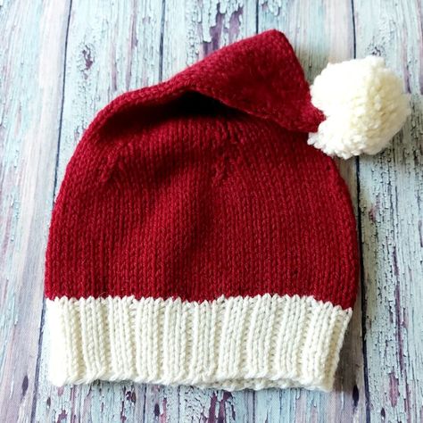 Santa Stocking Hat - Handknit Hugs Santa Hat Knitting Pattern Free, Knitted Stocking Cap Patterns Free, Knitted Santa Hat Pattern Free, Knitted Christmas Hats For Kids, Knit Santa Hat Pattern Free, Baby Santa Hat Knitting Pattern Free, Knitted Santa Hat, Knit Christmas Hat Pattern, Knitted Christmas Elf Hats