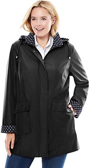 Woman Within Women's Plus Size Raincoat In New Short Length With Fun Dot Trim Plus Size Raincoat, Rain Slicker, Hooded Rain Jacket, Rain Jacket Women, Raincoats For Women, One Clothing, Woman Within, Swimsuits For All, Best Dressed