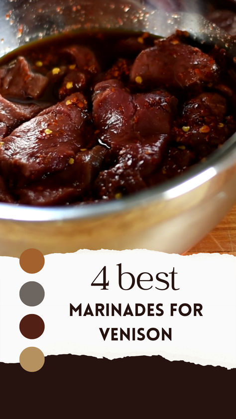 Transform venison with our top marinades! Choose from Rich Red Wine & Herb for classic depth, Sweet Balsamic & Maple for a tangy twist, Spicy Chipotle & Garlic for heat lovers, and Fragrant Rosemary & Juniper Berry for an herbal aroma. Easy to prepare, these marinades enhance venison's natural taste. Venison Jerky Marinade, Venison Marinades, Deer Recipes Venison, Best Marinades, Venison Marinade, Venison Backstrap Recipes, Jerky Marinade, Backstrap Recipes, Deer Steak