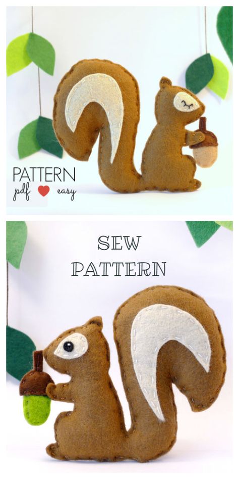 Diy Squirrel Ornament, Cricut Felt Animal Patterns, Squirrel Christmas Ornaments Diy, Woodland Animals Felt Pattern Free, Squirrel Sewing Pattern Free, Diy Felt Woodland Animals Free Pattern, Felt Deer Pattern Free, Felt Squirrel Ornament, Squirrel Felt Pattern