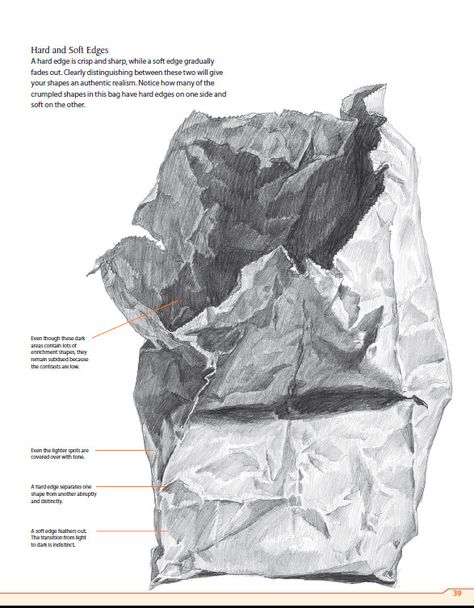 Mapping the main shapes of your subject is a key first step when drawing complex crumpled or textures objects, such as paper bags, fabric or dented cans. Crumpled Paper Drawing, Paper Texture Drawing, Paper Bag Drawing, Draw A Face, Ap Drawing, Teaching Drawing, Bags Fabric, Observational Drawing, Ap Studio Art