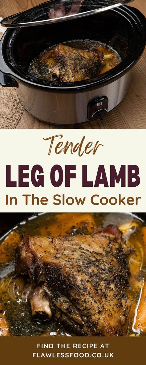 Looking for an easy and delicious roast lamb dinner that will impress your family and friends? This slow cooker leg of lamb recipe is so easy you can't go wrong. The lamb is cooked on top of vegetables and flavoured with herbs, resulting in a flavourful and succulent fall-off-the-bone meat that's perfect for Sunday dinner. Us the juices to make amazing gravy to finish everything off. Lamb Leg Slow Cooker, Slow Cooker Leg Of Lamb Recipe, Cooking Leg Of Lamb, Lamb Recipes Crockpot, Slow Cooker Leg Of Lamb, Roast Lamb Dinner, Slow Cooked Lamb Leg, Slow Cooker Lamb Roast, Lamb Leg Roast Recipes