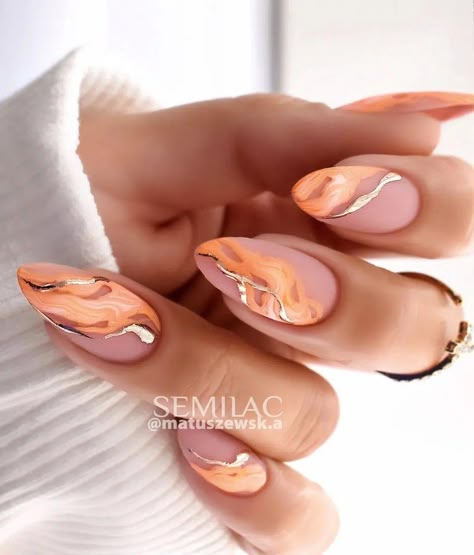 Fall Nails Design, Cute Fall Nails, Fall Nail Art Ideas, Ideas For Autumn, Cruise Nails, Nails Designer, Nagellack Trends, Marble Nail Designs, Peach Nails