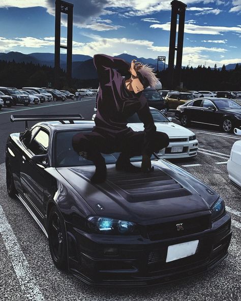 Cars With Anime Characters, Skyline R34 Anime, Anime Car Wallpapers, Gtr Anime, You And Me, 90s Japanese Cars, Car X Anime, Anime X Jdm, Anime Jdm