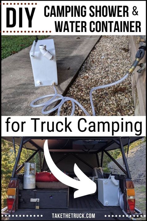 car and truck camping water storage and diy portable camping shower Diy Camping Shower, Diy Truck Bed Camper, Camping Shower Ideas, Truck Topper Camping, Camping Water Storage, Truck Camper Build, Diy Truck Camper, Portable Water Tank, Bus Van Life