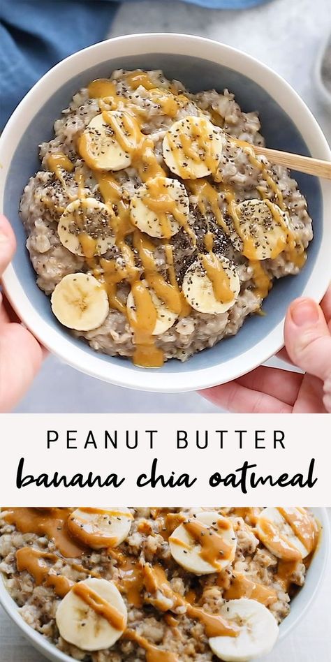 Chia Oatmeal, Peanut Butter Banana Oatmeal, Deserturi Raw Vegan, Resep Smoothie, Plats Healthy, Healthy Breakfast Recipe, Resep Diet, Healthy Recipes Easy Snacks, Makanan Diet