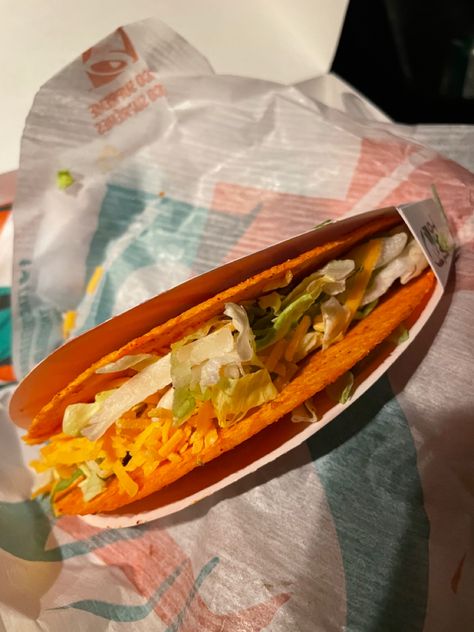 Taco Bell Doritos Locos Taco Taco Bell Doritos Locos Tacos, Taco Bell Taco, Dorito Taco, Taco Bell Recipes, Food Pop, Spicy Tacos, Light Sauce, Fav Food, Deep Dish Pizza