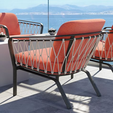 Create a Seamless Indoor-Outdoor Transition with our Trelon Rope Collection. It is as comfortable as it is artistic with its modern acrylic rope design. Outdoor Seating Furniture, Steel Outdoor Furniture, Rope Dining Chair, Bar Furniture Design, Rope Furniture, Sofa And Love Seat, Design With Rope, Lounger Sofa, Cnc Furniture Plans