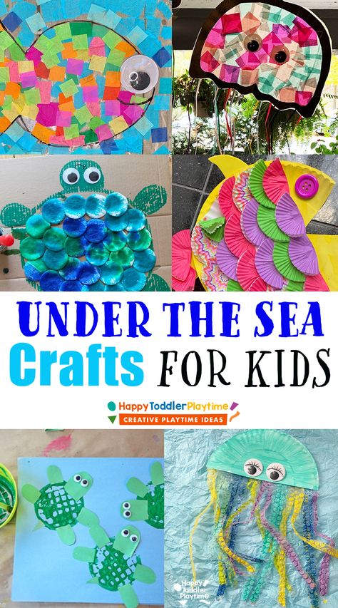 Under the Sea Crafts for Kids - Happy Toddler Playtime Craft Under The Sea, Sea Crafts For Kids, Preschool Ocean, Ocean Theme Crafts, Under The Sea Crafts, Beach Themed Crafts, Sea Activities, Sea Crafts, Ocean Crafts