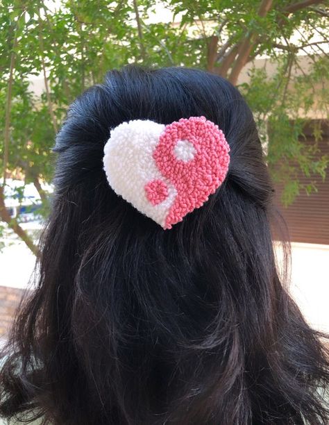 Embroidered Hair Accessories, Yin Yang Heart, Punch Rug, Punch Needle Patterns, Punch Needle Embroidery, Crochet Home Decor, Embroidered Cushions, Rainbow Sprinkles, Handmade Bath Products