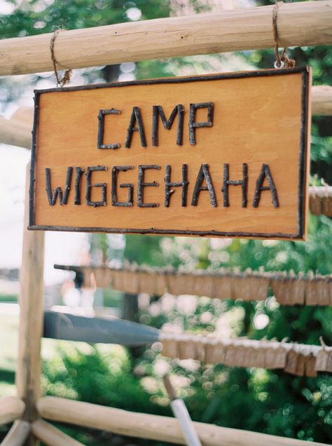 A Summer Camp-Inspired Wedding by Lake Tahoe Camp Signage, Adult Summer Camp, Summer Camp Aesthetic, Camp Party, Summer Camp Themes, Camping Books, Summer Camp Wedding, River Camp, Summer Bash