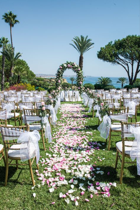 Ceremony Flower Arch, Clifftop Wedding, Algarve Wedding, Romantic Beach Wedding, Flower Arch, Dream Wedding Decorations, Portugal Wedding, Wedding Ceremony Flowers, Romantic Beach