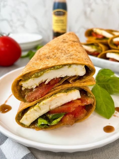 Tomato Basil Wrap Ideas, Tomato Basil Wrap, Sunday Dinners, Classic Salad, Tomato Mozzarella, Balsamic Reduction, Celebrity Chef, Ripe Tomatoes, Basil Leaves