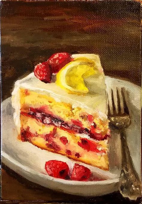 Cake On A Plate, Painting Timelapse, Desserts Drawing, Food Art Painting, Paintings Landscape, A Level Art Sketchbook, Foodie Art, Food Painting, Painting Floral