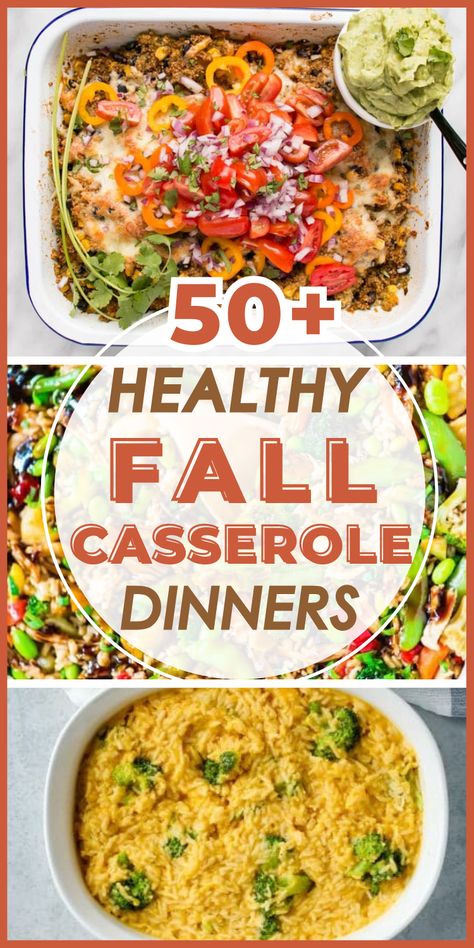 Fall dinner recipes, casserole style! If you need quick casserole recipes that are low cal or gluten-free, keto, paleo or otherwise clean eating, check out these easy, healthy dinner casseroles! Lots of chicken, beef, and vegetarian/vegan options for families. Great for busy weeknight and moms who need to get dinner on the table fast! Kid-friendly, nutritious and great for picky eaters! Easy, healthy casserole dinner recipes on the way! Quick Family Dinners Healthy, Simple Clean Dinner Recipes, Hearty Healthy Crockpot Meals, Healthy Bake Dinner, Fall Dump Dinners, Healthier Casserole Recipes, Easy Healthy Week Night Dinners, Easy Week Night Recipes, Cheap Healthy Fall Meals