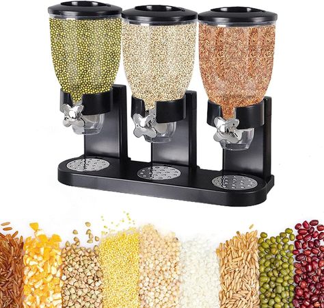 Sidonian Triple Food Dispenser Cereal Containers Storage Snack Dispenser, Granola Snacks, Cereal Storage, Dried Fruit Snacks, Cereal Snacks, Cereal Containers, Cereal Dispenser, Dry Food Storage, Grain Storage