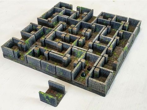 A full dungeon terrain file set for a moving maze game that works mechanically like the Ravensburger game "Labyrinth." I figured this would be very cool for use with games like Frostgrave or any game where you want a magic/ unreal dungeon/ maze. These are 5cm sq tiles and work great with 15mm minis. if you want to use 28mm minis I would double the dimensions if not a little more. There are 50 total printed pieces: 12 II pieces, 20 L pieces, 18 T pieces. print multiples of each file until you get Maze Board Game Design, Maze Board Game, Dungeons And Dragons Diy, Dungeon Terrain, Labyrinth Game, Labyrinth Maze, Dungeon Tiles, Minecraft Drawings, Board Game Design