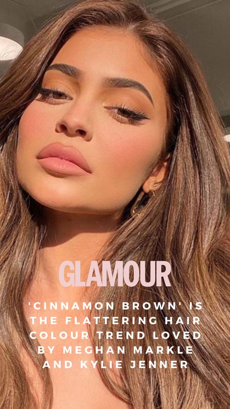 Toasted Brown Hair Color, Kylie Jenner Copper Hair, Kylie Jenner Hair Colour, Kylie Jenner Chocolate Brown Hair, Best Hair For Brown Eyes, Golden Brunette Hair Kylie Jenner, Cinnamon Brown Hair Color Kylie Jenner, One Tone Hair Color, Brown Tones Hair