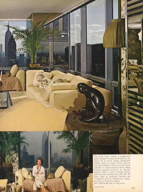 Living | At Home in The Sky:  Hélène Rochas.  Photo by Susan Woods.  Vogue, October 1979.  Page 2/4. The Sky, At Home, Vogue